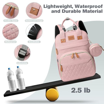 JSTPRO Diaper Bag Backpack, Large Diaper Bag with Changing Station, Baby Bag, New Mom Gifts, Lightweight Waterproof Unisex Diaper Bag with Insulated Pockets and USB Charging Port, Pink - color: Pink