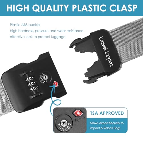 Travel Inspira Luggage Straps for Suitcases with TSA Lock, Protect Your Luggage Anti-Burst, High Visibility Color, Easy to Identify Luggage Adjustable Heavy Duty Belt for 20-32 Inch Suitcases - color: Grey