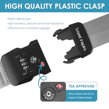 Travel Inspira Luggage Straps for Suitcases with TSA Lock, Protect Your Luggage Anti-Burst, High Visibility Color, Easy to Identify Luggage Adjustable Heavy Duty Belt for 20-32 Inch Suitcases - color: Grey