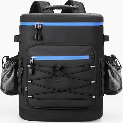 Large 52cans Cooler Backpack, Insulated, Waterproof, Leak Proof, 30L Large Capacity - color: Black, Blue Zipper