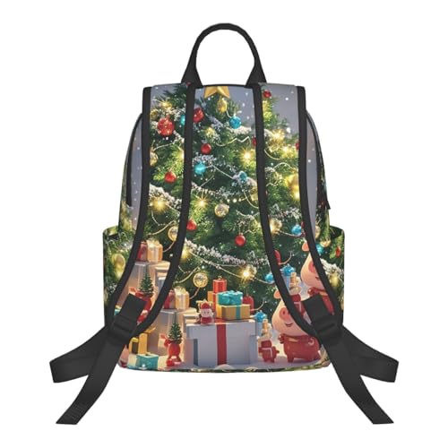 Travel Backpack for Women Men Christmas Tree and Piggy Daypack 15 inch Lightweight Computer Bag Casual Back Pack - color: Christmas Tree and Piggy