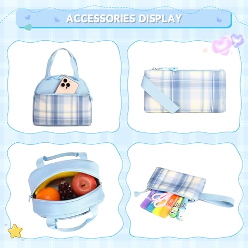 MUSEVOS Girls Backpack with Lunch Bag, Kindergarten Elementary Middle School Backpack, Large Capacity Kids Bookbag 3 Pcs Set (blue) - color: A-blue-3pcs Set