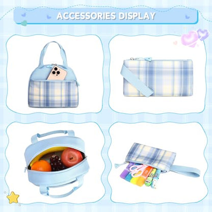 MUSEVOS Girls Backpack with Lunch Bag, Kindergarten Elementary Middle School Backpack, Large Capacity Kids Bookbag 3 Pcs Set (blue) - color: A-blue-3pcs Set