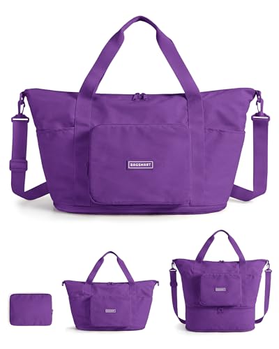 BAGSMART Foldable Travel Bag, 37L Expandable Personal Item Bag, Lightweight Weekender Bags for Women, Water Resistant Extra Carry on for Travel, Purple - color: Purple