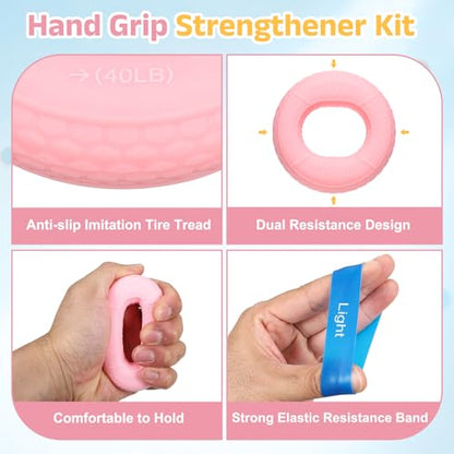 Silicone Ring Grip Strength Trainer with Finger Extension Band, Hand Grip Strengthener Forearm Trainer - color: Pink/Sky Blue, size: 30-50LB