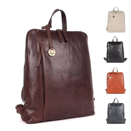 12.5 Inch Genuine Leather Backpack for Women and Men, Brown Leather Backpack with Adjustable Shoulder Strap - color: Brown