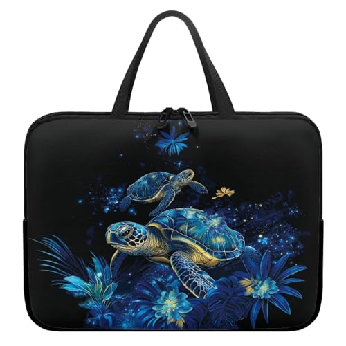 10 Inch Blue Turtles Laptop Bag Sleeve, Protective Computer Case Bag, Tablet Carrying Cover with Handle, Zipper Business Travel Handbag Shoulder Bag, Gifts for Women Ladies - color: Blue Turtles, size: 10 Inch