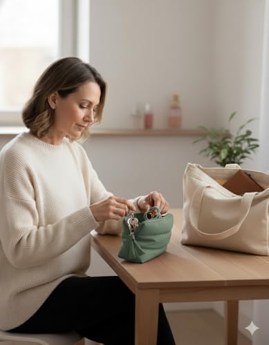 BAGSMART Small Makeup Bag – Slim 1.6", Machine Washable, Puffy Travel Pouch | Ultra-compact 1.6" profile; disappears into crowded totes, backpacks, carry-ons - color: Haze Green, size: Small
