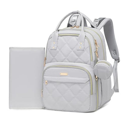 Diaper Bag Backpack, Large 26L Baby Bag with Portable Changing Pad & Pacifier Case, Waterproof Quilted Maternity Backpack for Mom and Dad, Travel Essentials with Insulated Pockets, Grey - color: Grey