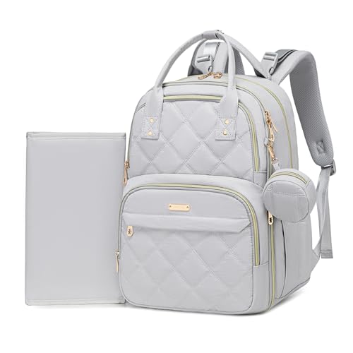 Diaper Bag Backpack, Large 26L Baby Bag with Portable Changing Pad & Pacifier Case, Waterproof Quilted Maternity Backpack for Mom and Dad, Travel Essentials with Insulated Pockets, Grey - color: Grey