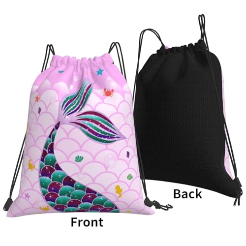 Mermaid Drawstring Backpack Gym String Bag Drawstring Sackpack Sport For Womens Mens - style: Pink Mermaid Drawstring Backpack Gym String Bag