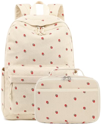 Bluboon Backpack for Girls Kids Preschool Backpack with Lunch Box Kindergarten Bookbag Toddler School Bags Set - color: Corduroy Strawberries