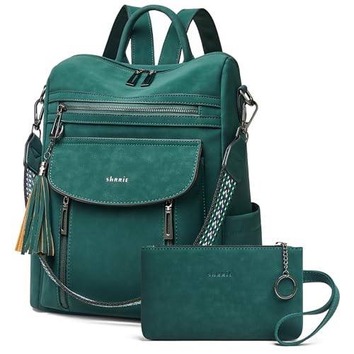 Shrrie Backpack Purse for Women Fashion Leather Backpack Purse Designer Travel Backpack Convertible Shoulder Bag with Wristlet - color: 2-8 Vintage Dark Green