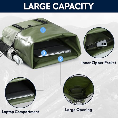 Haimont Waterproof Dry Backpack 30L TPU Lightweight Roll Top Dry Bag for Men Women, Beach, Kayaking, Travel, Hiking - color: Army Green