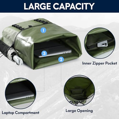 Haimont Waterproof Dry Backpack 30L TPU Lightweight Roll Top Dry Bag for Men Women, Beach, Kayaking, Travel, Hiking - color: Army Green