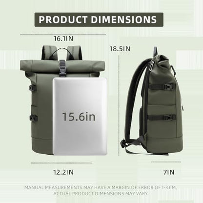 33L Unisex Waterproof Rolltop Backpack:,15.6-Inch Laptop, Lightweight Bike Bag Perfect for Work, School, Travel & Outdoor (green) - color: Green