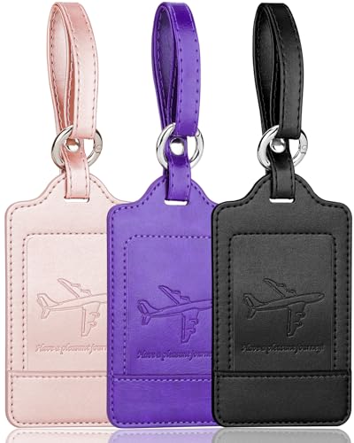 Teskyer Luggage Tags, 3 Pack Premium PU Leather Luggage Tags Privacy Protection Travel Bag Labels Suitcase Tags - color: Mix 01