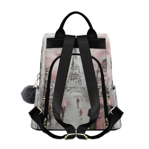 ALAZA Paris Eiffel Tower Couple Pink Floral Backpack Purse with Adjustable Straps - color: Multi 8