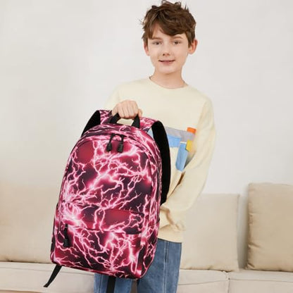 mezhsa Boy School Backpack Elementary Middle Lightning Bookbag Laptop Teenager Waterproof Lightweight 17 Inches (3Red) - color: 3red
