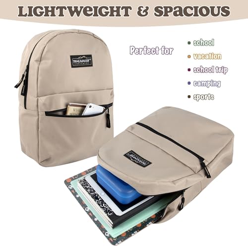 Trail maker Classic 17 inch Backpacks with Adjustable Padded Straps | School Backpacks for Girls, Boys (Khaki) - color: Khaki