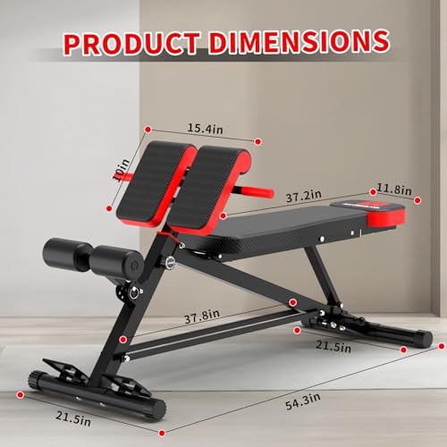 K KiNGKANG Adjustable Weight Bench,Multi-Functional Roman Chair for Full All-in-One Body Workout Hyper Back Extension and Sit up - color: Black
