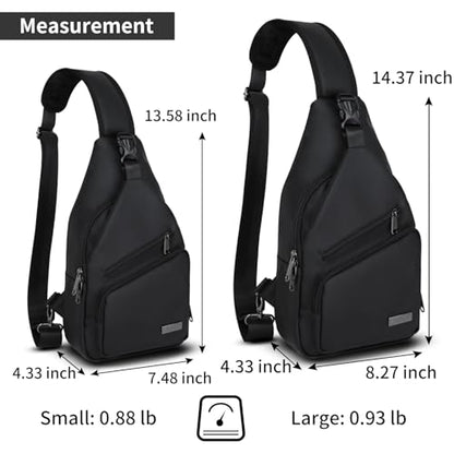 AMJ Crossbody Sling Bag Men Women, Casual Shoulder Backpack, Chest Daypack Satchel for Hiking Travel - color: Black Leather, size: Small