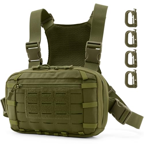 Tactical EDC Chest Bag Utility Molle Chest Rig Pouch with CCW Compartment Adjustable Strap Outdoor Chest Pack - color: Amy Green