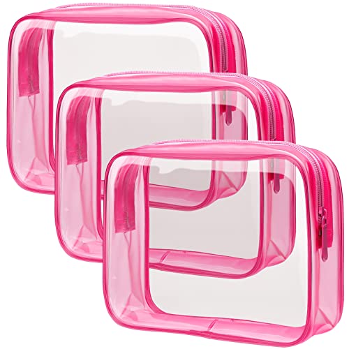 PACKISM Clear Makeup Bags - 3 Pack TSA Approved Clear Travel Bags for Toiletries, Carry on Toiletry Bag TSA Approved Toiletry Bag, Matte Rose Red - color: Y- Matte Rose Red, size: Medium Set (Standard)