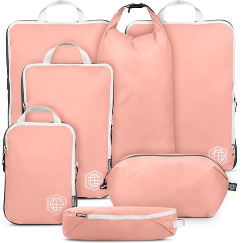 Large Compression Packing Cubes for Travel-Packing Cube Luggage Organizers 7 Piece Set for Checked Luggage-Ultralight, Expandable/Compression Bags by TRIPPED Travel Gear (Dusty Rose) - color: Coral Bloom