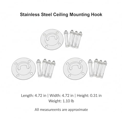 Stainless Steel Ceiling Mount for Suspension Trainers & Swings - Heavy Duty Anchor Plate, 4.72 x 4.72 Inches, Silver