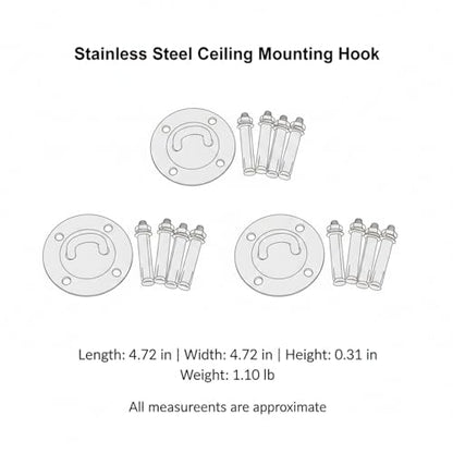 Stainless Steel Ceiling Mount for Suspension Trainers & Swings - Heavy Duty Anchor Plate, 4.72 x 4.72 Inches, Silver