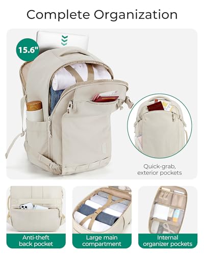 BAGSMART Travel Backpack Women, 15.6 Inch Carry On Backpack Flight Approved, TSA Approved Personal Item Travel Bag, Water Resistant Weekender Bag Luggage Daypack, Beige - color: Beige, size: 15.6 Inch