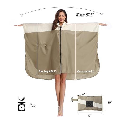 SaphiRose Unisex Rain Poncho Waterproof Raincoat Hooded for Adults Women with Pockets - color: A-khaki-white