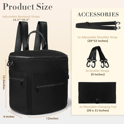 miss fong Neoprene Diaper Bag - Baby Diaper Bag,Large Capacity Neoprene Backpack with Changing Pad Travel Diaper Backpack with 16 Pockets for Mom & Dad - color: Neoprene Black