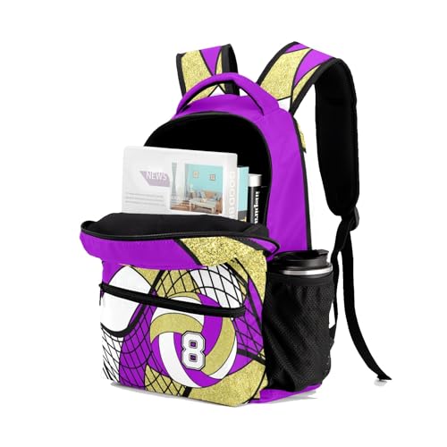 Volleyball Purple Gold School Backpack Waterproof Shoulder Bag for Sport Training Competition Gift - color: Volleyball Purple Gold
