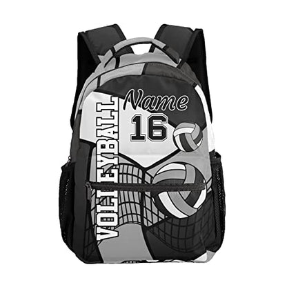 Personalized Volleyball Gray Black White Waterproof Backpack with Name Text for Women Men Gift - color: Backpack 4