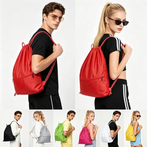 Drawstring Backpack Bag Sport Gym Sackpack-Large(Red) - color: Red