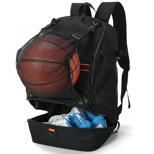 MIER Basketball Backpack Bags Sports Gym Backpacks with Shoe Compartment and Ball Holder for Adult Men Large Soccer Bag - color: Black
