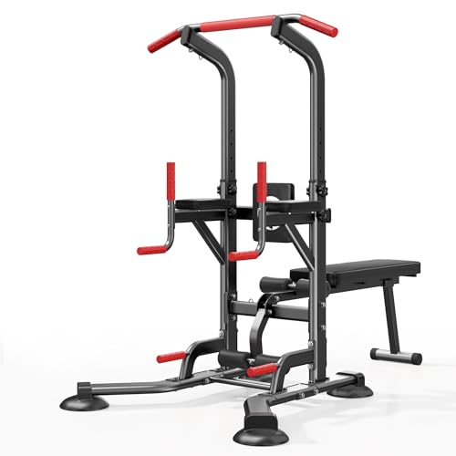 Multi-Functional Pull Up Bar, Adjustable Dip Bar, Pullup Bar with Foldable Bench, Strength Training Equipment for Home Gym