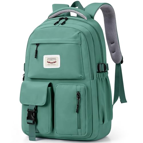 FIORETTO School Backpack for Teen Girls & Women with Laptop Compartment, Lightweight School Bag Bookbag with Multiple Pockets, Ideal for Middle High School, College, Travel, Dark Green 35L - color: Dark Green, size: Fits 17.3" Laptop