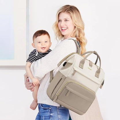 LOVEVOOK Diaper Bag Backpack, Baby Bag with Changing Station, Large Diaper Backpack for Moms Dads, Waterproof Leather Accents Baby Boy and Girl Bag for Travel Baby Essentials - color: Khaki-beige