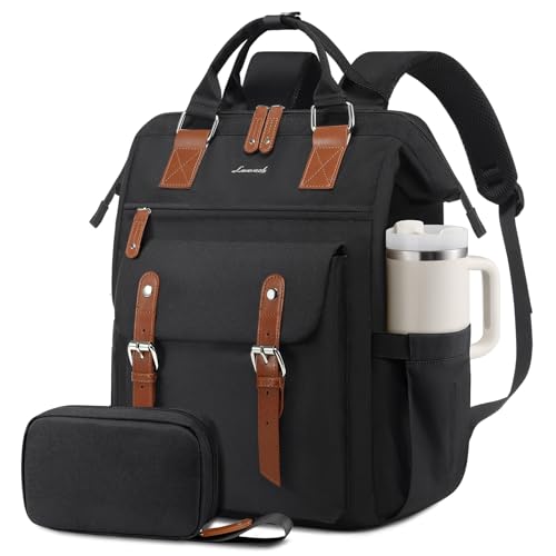 LOVEVOOK Laptop Backpack for Women, Teacher Nurse Work Laptop Bag, Waterproof Travel Backpack Purse, Business Computer Backpack, Book bag College Gift Nursing Backpack, 15.6 Inch - color: 1 Black-brown, size: 15.6 Inch