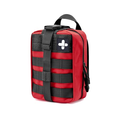 First Aid Pouch 1000D Nylon Tactical Molle Tear Away Medical Pouch Empty Utility Pouch for Outdoor Activities Medical Supplies Camping Hiking Travel,Bag Only - color: Red