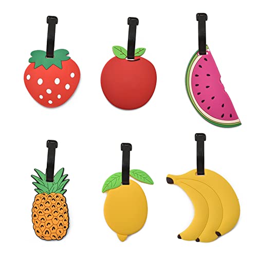 Fruit Luggage Tags 6 Pack Cute Colorful Silicone Luggage Tag for Suitcases Travel Tags Summer Beach Holiday Baggage Tags ID Labels - color: Fruit Luggage Tags