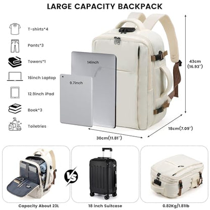 TANTOMI Travel Backpack for Women, Carry On Backpack with Wet-Dry Separation Compartment, TSA-Compliant Laptop Backpack, Personal Item Travel Bag with Anti-Theft Lock for Weekender (Cream White) - color: 1-cream White