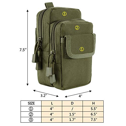 FRTKK 2 Pack Molle Pouches - Tactical Compact Water-Resistant EDC Pouch Bag Small Utility Pouch - color: 2 Pack-Army green 2