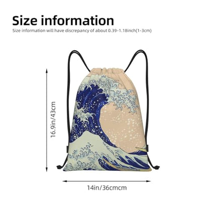 Gianlaima Japanese Kanagawa Ocean Great Wave Waves Drawstring Bags Backpack Sport Ball Bag Sport Gym Sack Drawstring Bag String Bag Yoga Dance Travel Bag For Men Women - color: Black14