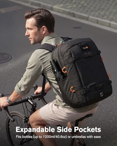 Tolaccea Travel Backpack 30L Laptop Carry On TSA Approved for Commute Trips | 100% RPET Recycled Fabric | EVA-cushioned Laptop Protection | TSA 180° Lay-flat Opening | Reinforced Stability Base Panel - color: Black