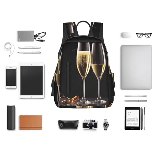 Travel Backpack for Women Men Champagne Glass Daypack 15 inch Lightweight Computer Bag Casual Back Pack - color: Champagne Glass