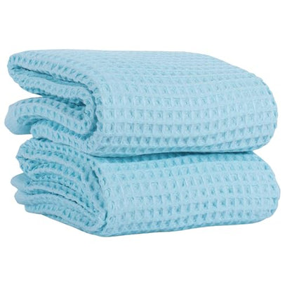 PÜSKÜL Natural 100% Turkish Cotton Waffle Bath Towels Set of 2-Piece | 32x63 Extra Large Absorbent Quick-Dry Lightweight Spa Towel | Luxury Sauna Accessories (Aqua Turquoise Bath Towels - Pack of 2) - color: Turquoise